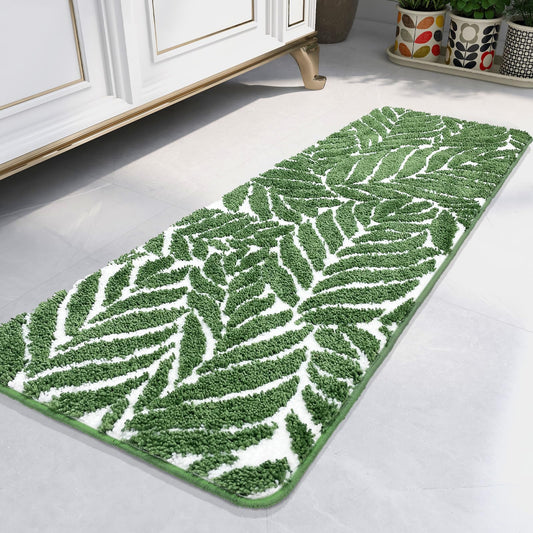 Homantic Bathroom Runner Rug - 4ft Long Bathroom Rug Green Long Bath Mat Leaf Bedroom Decor 47 Inches Rugs Water Absorbent Bath Rugs for Bathtub Leaves 18" x 47"