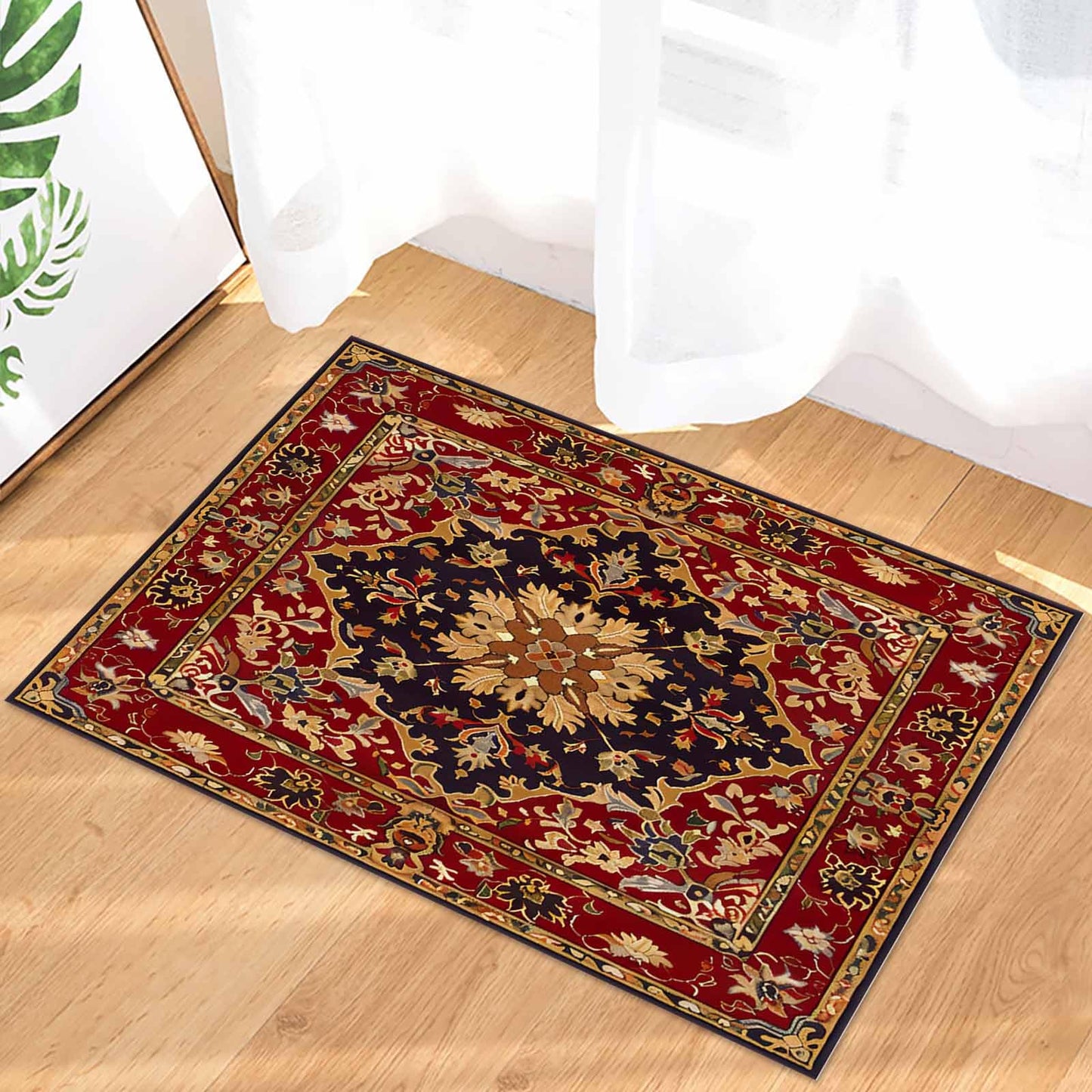 Homechoid Red Medallion Floral Front Door Mat for Indoor Entrance 18x30 Inche, Retro Traditional Oriental Boho Tribal Absorbent Doormat for Bathroom/Garage/Kitchen/Entry/Back, Washable