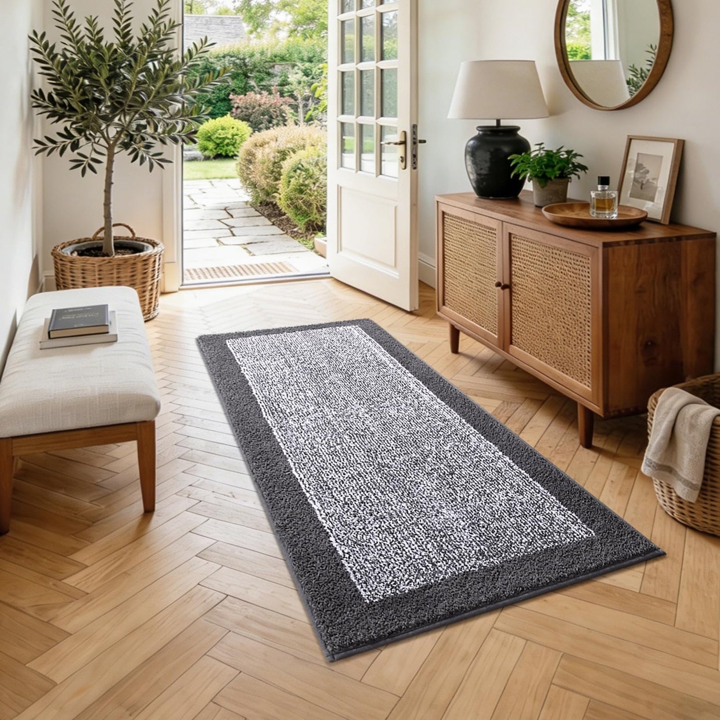 simpWalnut Long 2x4 Ft (48''x24'') Runner Rug for Bathroom,Non Slip Washable Large Kitchen Rugs Bath Rugs, Soft Absorbent Quick Dry Bath Mats for Shower, Hallway,Laundry, Tub(Grey)
