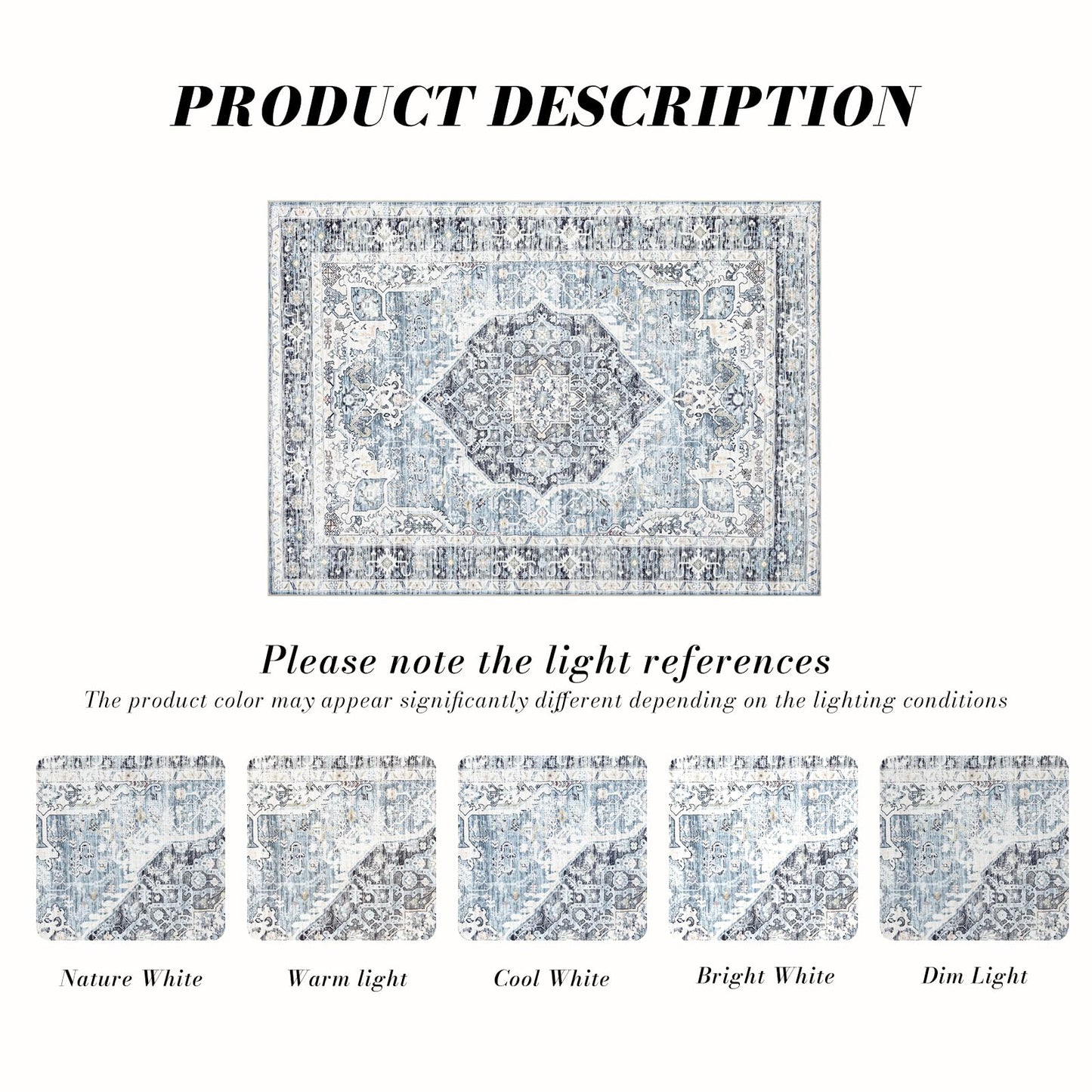 Domitapis Area Rug 8×10, Large Vintage Boho Rug,Ultra-Soft Low Pile, Washable, Non Slip,Stain Resistant, Printed Carpet for Living Room Bedrooms Playroom Office Kitchen, Light Blue