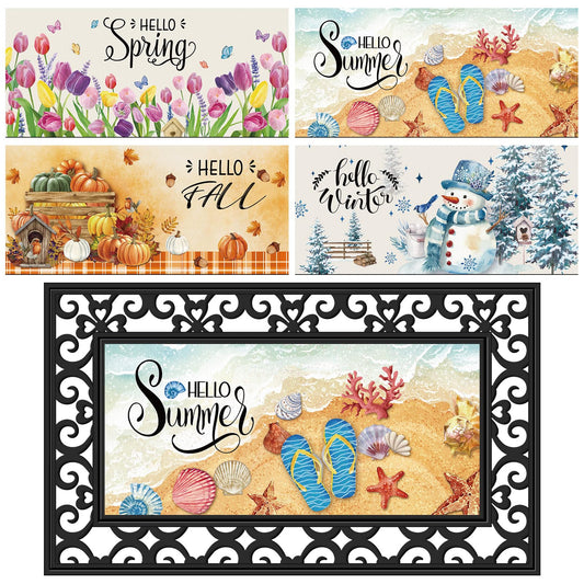 Tinideya 4 Pcs Doormat Inserts, 22 x 10 Inch Interchangeable Seasonal Welcome Doormat for Front Door, Summer Fall Non Slip Diatom Mud Door Mat for Holiday Entrance Decor, No Frame(Seasons)