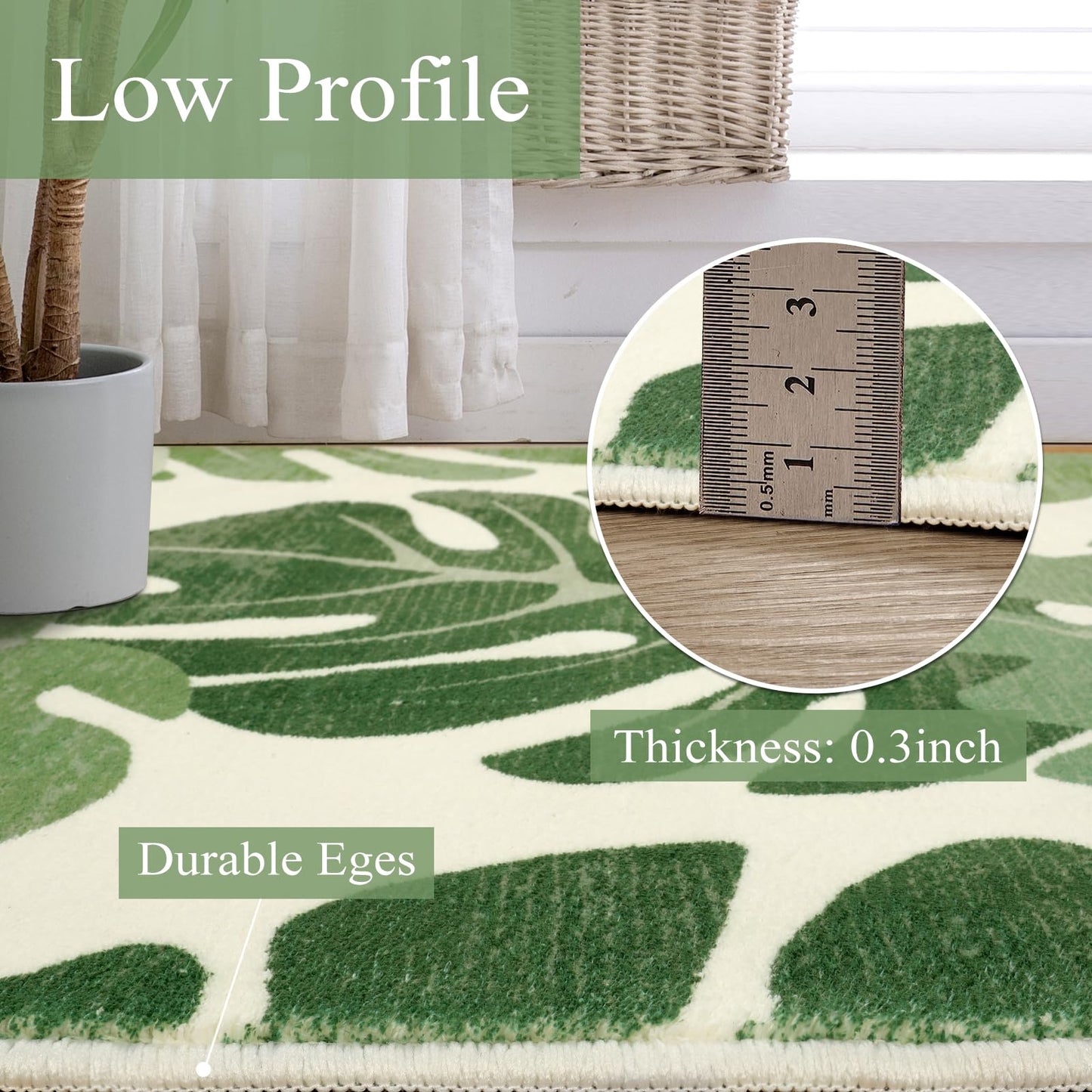 Lukinbox Leaf Indoor Outdoor Area Rugs for Patio, 5x7 Green Washable Living Room Rug Tropical Monstera Plant Non-Slip Bedroom Rugs, Large Accent Area Carpets for Dinning Room Porch