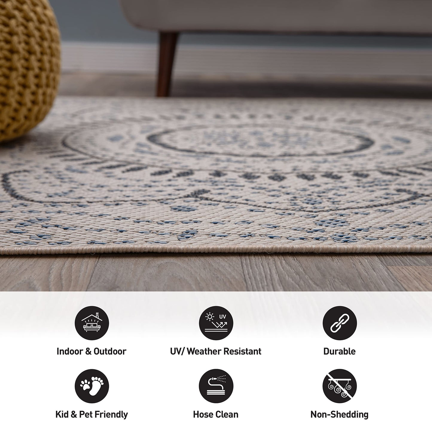 Rugshop Medallion Easy Cleaning for Patio/ Deck Rugs,Balcony Rugs Indoor/Outdoor Area Rug 5' x 7' Cream