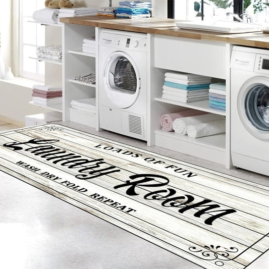 Laundry Room Rug Non Slip Floor mats Farmhouse Large Laundry Rugs for Laundry Room Mat Washer and Dryer Carpet Laundry Runner Room Decor 20x47inch(White)