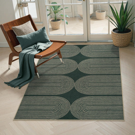 LIVEBOX Modern Rainbow Easy Jute Rug, 3x5 Green Outdoor Patio Rugs Washable Rugs for Entryway Farmhouse Classroom Office Rug, Non Slip Indoor Door Mat Porch Carpet for Guestroom Decor