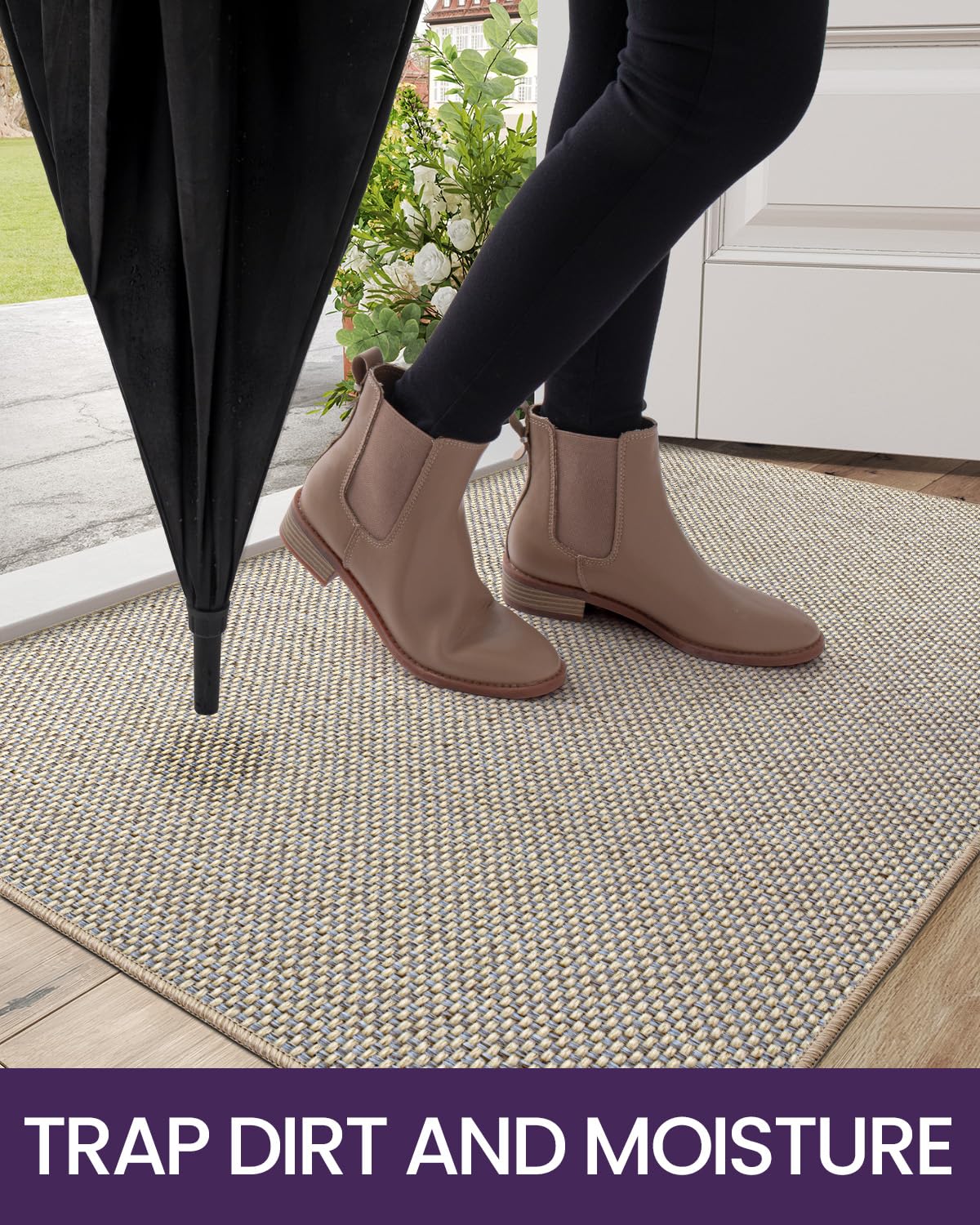DEXI Ultra Thin Door Mat Indoor Entrance 24x36, Non Slip Rubber Backed Entryway Mats Dirt Trapper, Low Profile Front Doormat for Inside Entry, Patio, Porch, Beige