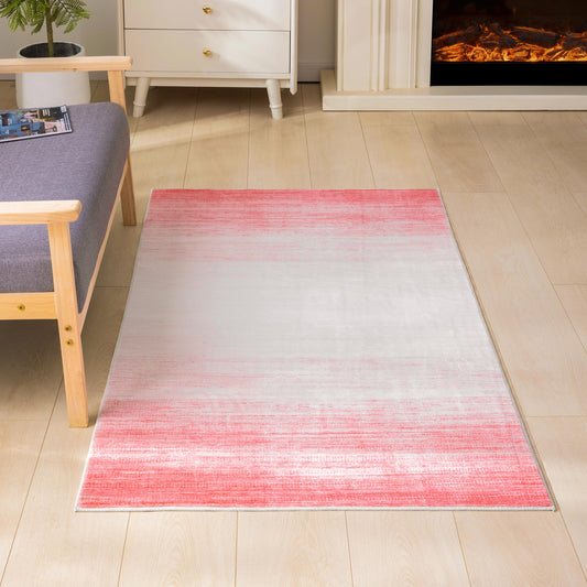 Carvapet Low Profile Area Rug - Washable Pink Ombre 3x5 Modern Carpet, Non Slip TPR Backing Absorbent Dorm Throw Mat for Bedroom Doorway Entryway