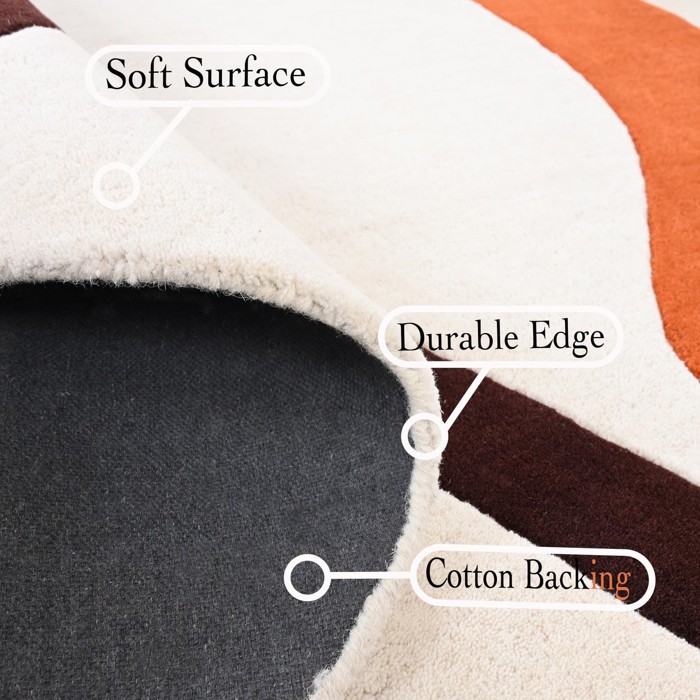 RUGORIA Restoration and Renovation Hand-Tufted Round Wool Area Rug – Unique Modern Circular Design, 100% Natural Wool, Perfect for Contemporary Home Décor, Living Room, Bedroom (Orange, 5' Round)