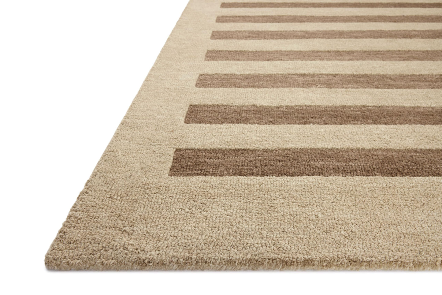 Loloi Leanne Ford Craven Collection CVN-05 Oatmeal/Bark 3'-6" x 5'-6" Accent Rug Striped, Patterned, Neutral, Entryway, Mudroom, Bathroom, and Kitchen