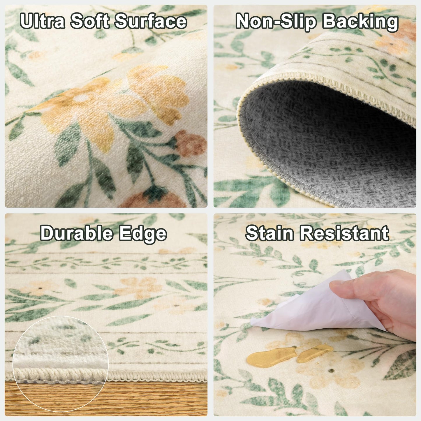 Runner Rug for Entryway: 2x6 Kitchen Rugs Non Slip Washable Ultra-Thin Soft Floral Carpet Indoor Floor Stain Resistant Carpets for Hallway Bedroom Kitchen Laundry Bathroom Dorm Beige/Multi