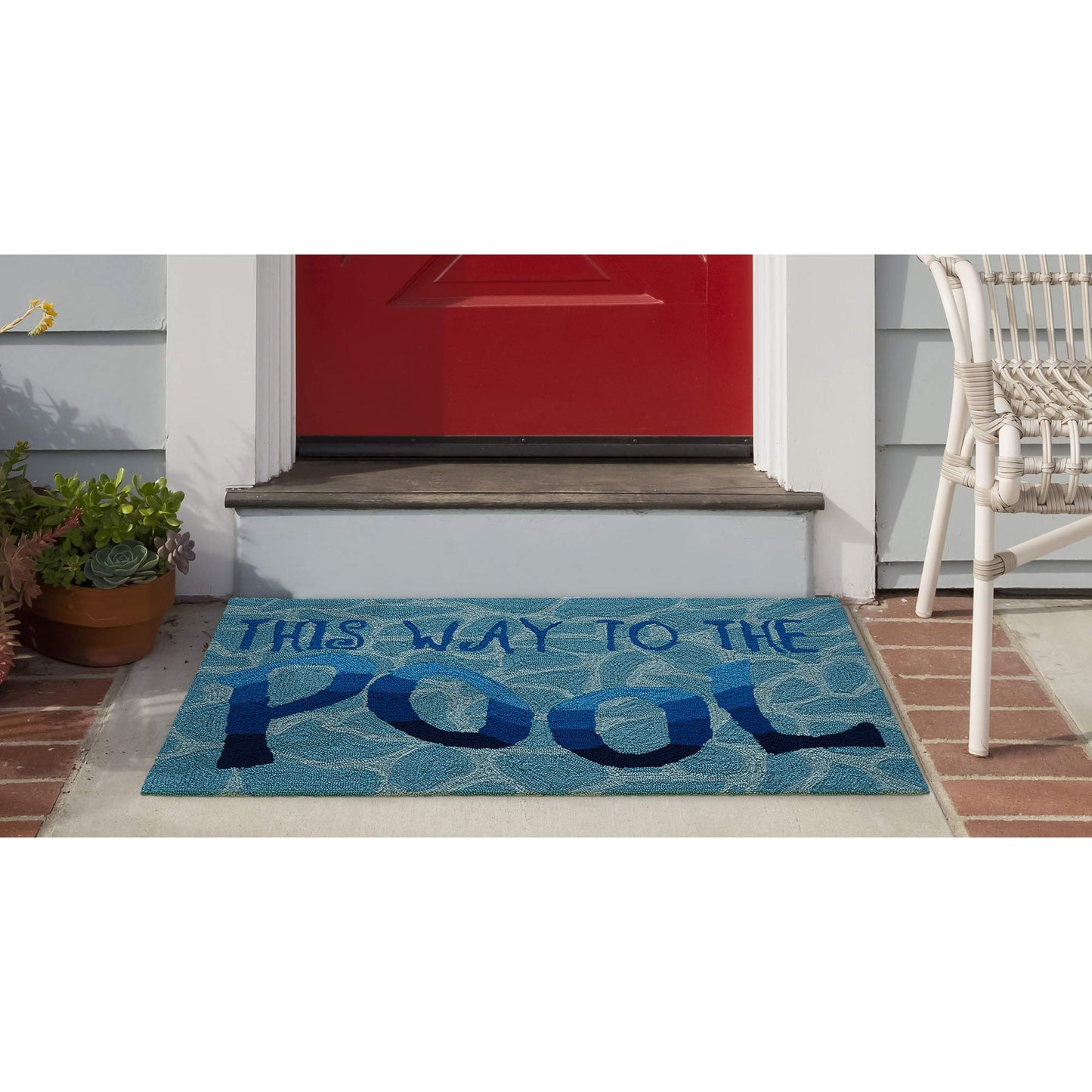 Liora Manne Frontporch Hand-Tufted Indoor/Outdoor Easy Care Area Rug Rug-Transitional, Decorative, Patio, Contemporary, This Way to The Pool Water 1'8" x 2'6"
