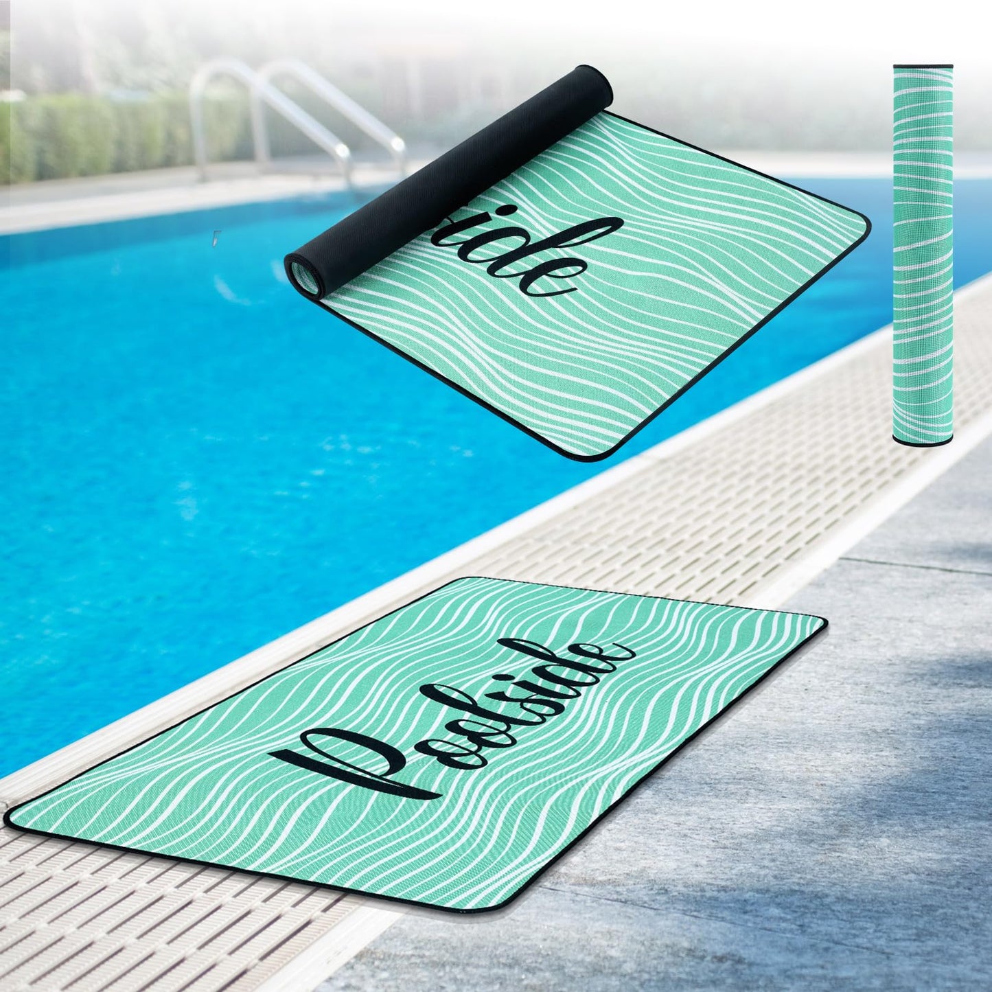 Tinideya Pool Mat Poolside Non Slip Mat Walk Pool Deck Mats Rugs for Floor Outdoor Rubber Mats with Drainage Outdoor and Indoor Dock Safety(Teal,23.62" X 35.43")