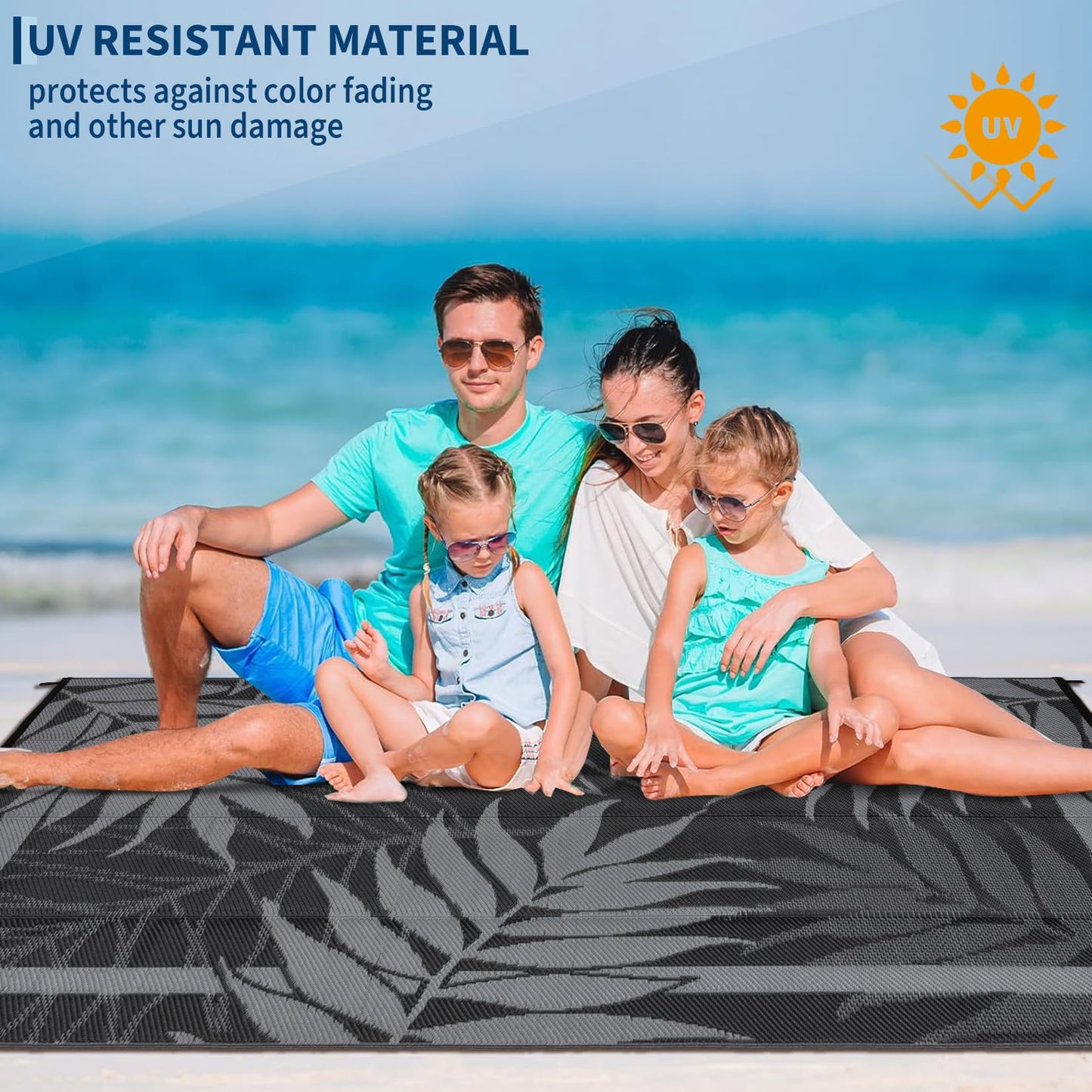 GAOMON 9'x18' Outdoor Rug Waterproof, Reversible Plastic Straw Rug for Large Patio, Backyard, Poolside, Deck – UV Resistant, Heavy Duty, Easy Clean Outdoor Carpet for High Traffic, Black&Brown