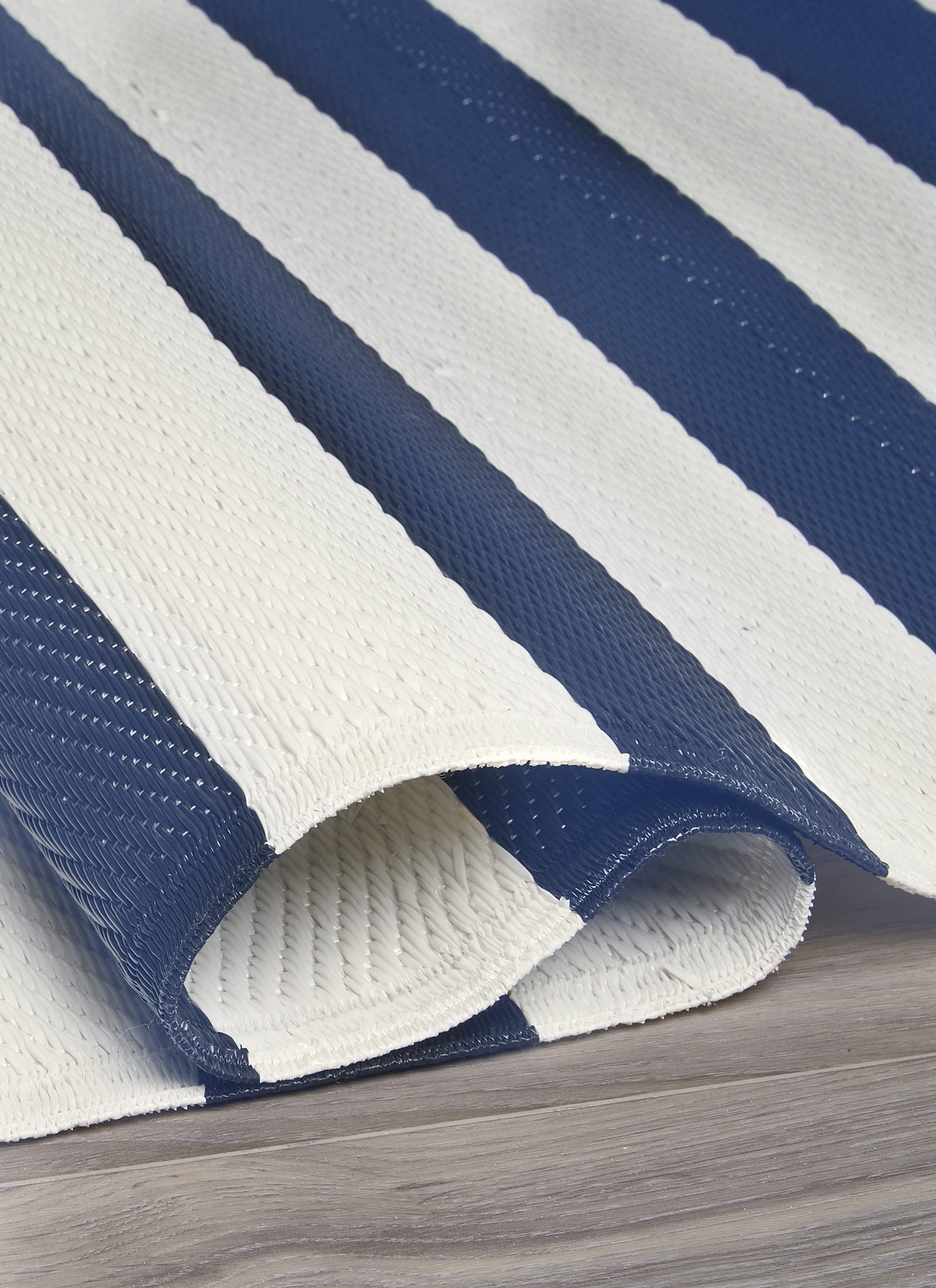 FH Home Outdoor Camping Rug - Waterproof, Fade Resistant, Reversible - Premium Recycled Plastic - Striped - Large Patio, Deck, Sunroom, RV - Brittany Stripe - Blue & White - 9 x 12 ft Foldable