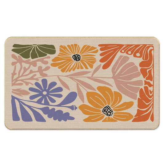 LADOCK Retro Boho Floral Faux Linen Door Mat, Abstract Contemporary Flower Botanical Doormat Outdoor Indoor Entrance Porch, Mid Century Modern Boho Welcome Mats for Front Door, 17x30 Inch