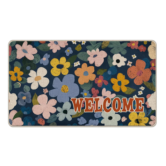 Livcoz Vintage Floral Welcome Front Door Mat, Colorful Flower Botanical Decorative Doormat Non-Slip Floor Entryway Rug, Spring Summer Farmhouse Indoor Outdoor Home Kitchen Decoration 17x29 Inches