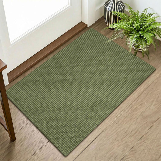 KOZYFLY Indoor Door Mat 2x3 ft Small Area Rugs Washable Front Door Mat Non Slip Rubber Backed Entryway Rug Cotton Entrance Doormat for Front Porch Kitchen Bedroom, Olive Green/Earthy Green