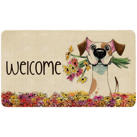 Spring Summer Door Mat,Floral Dog Indoor Outdoor Non-Slip Doormat,Entryway Front Porch Farmhouse Spring Welcome Door Mat Colorful for Entrance Decor,30" x 17"