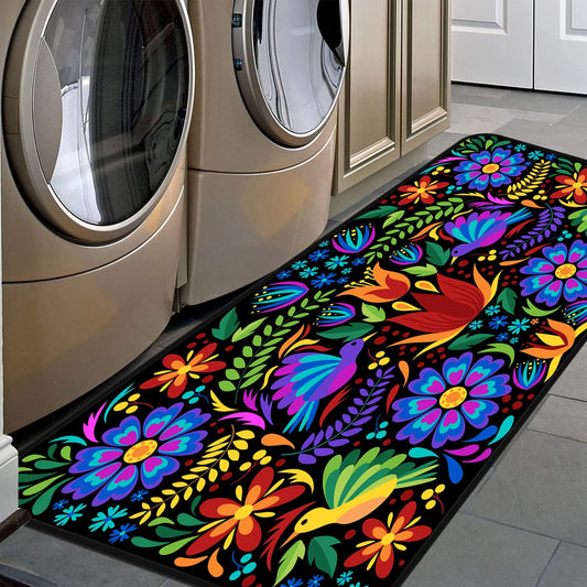 GISPOG Colorful Mexican Floral Doormat Area Rugs Floor Mat for Patio Front Door Entry Garage Kitchen Bathroom 20x59 in