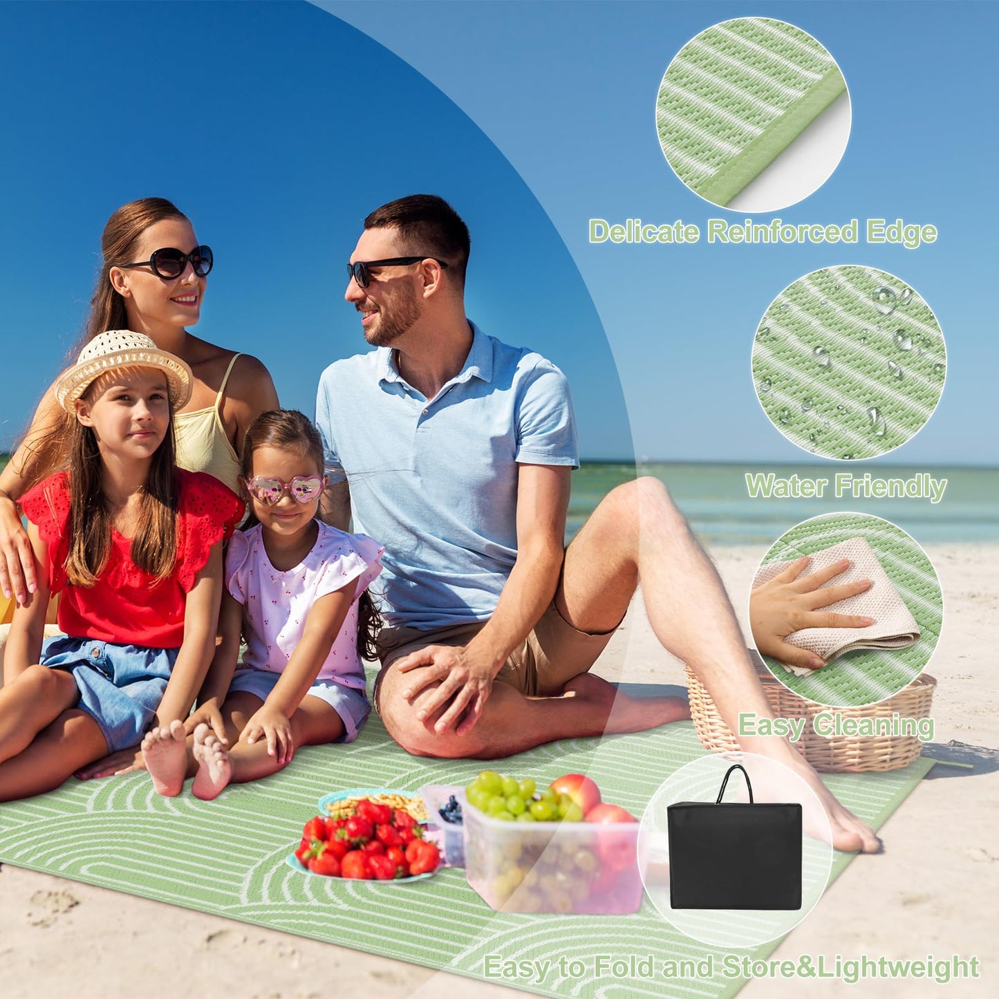 Lahome Deck Rugs Outdoor Waterproof 6x9 Patio Outside Rug, Plastic Straw Reversible Rv Mat,Large Portable Porch Camping Carpet for Balcony Tent (Rainbow Green, 6'x9')