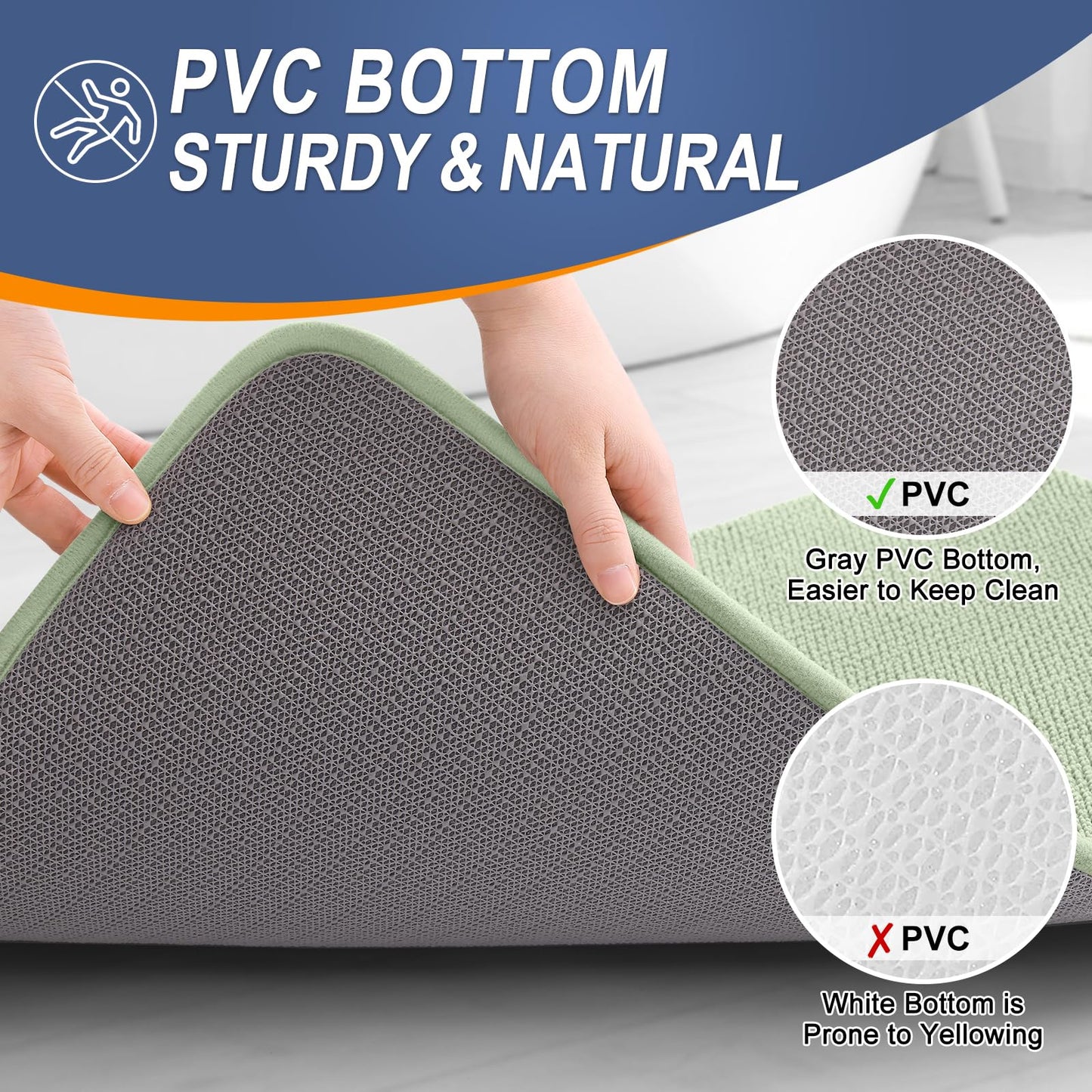 OLANLY Thick Memory Foam Bathroom Runner Rugs 47x17, Extra Soft Absorbent Long Bath Rug, Quick Dry, Non-Slip, Machine Washable Bath Mat for Bathroom, Tub and Shower, Home Decor Accessories, Sage Green