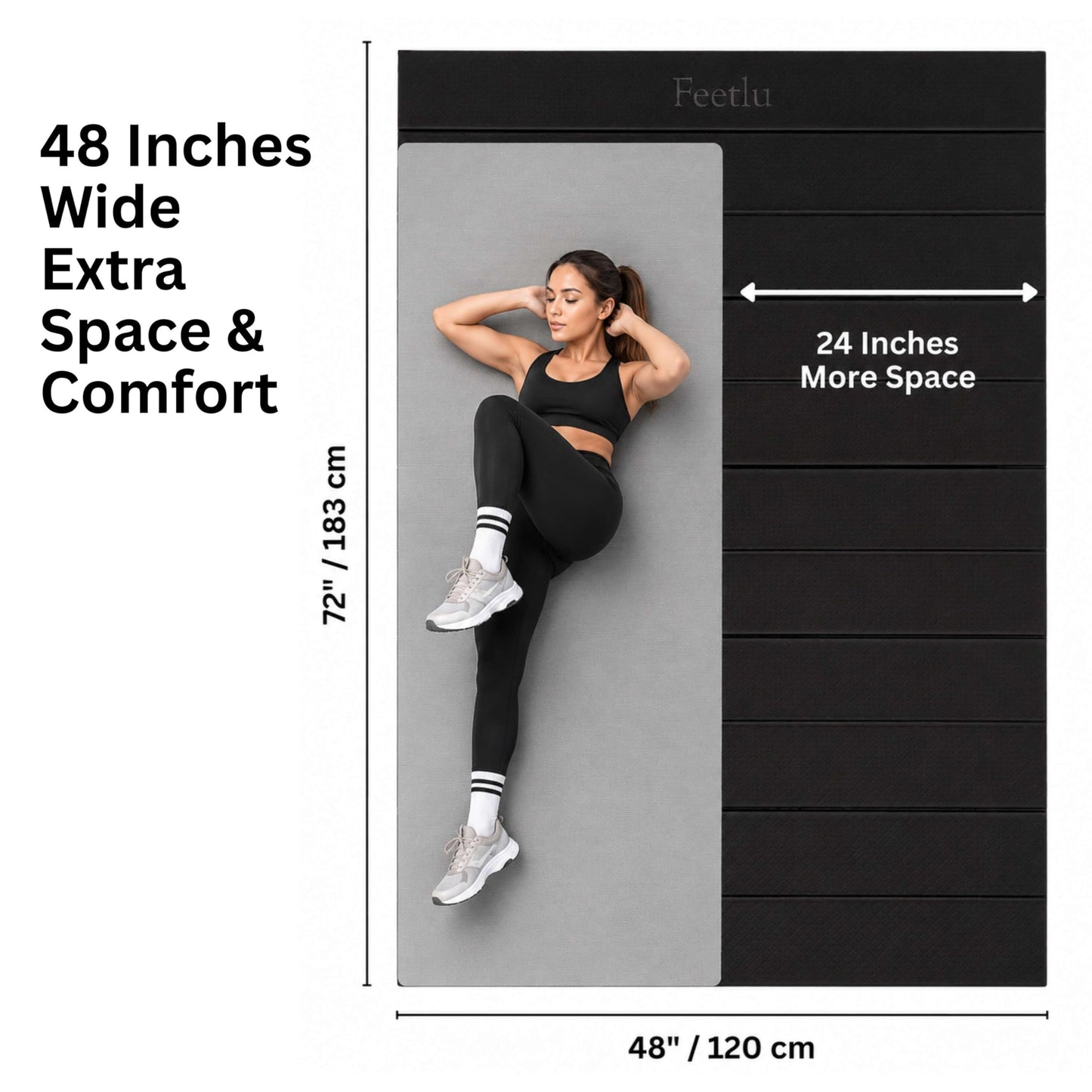 Feetlu Foldable Large Yoga Mat, Extra Space 72"L x 48"W (183 x 122 cm), 6mm & 8mm Thick, Workout Mat for Home Gym and Travel - Anti-Slip Folding Exercise Mat for Yoga & Pilates - Black 6mm