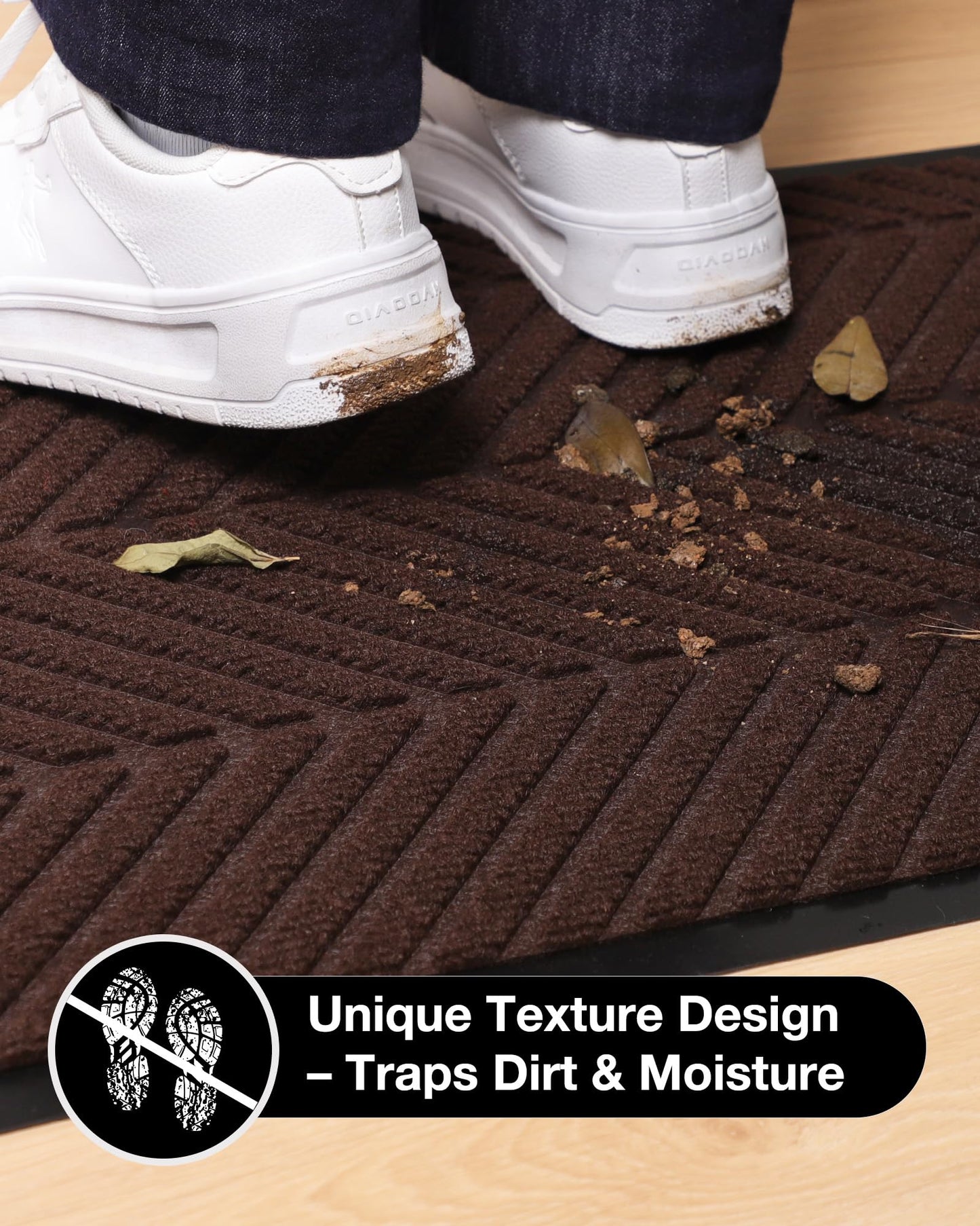 2′ x 6′ Heavy Duty Front Door Mat Indoor Outdoor Entrance, Easy Clean Non-Slip All Weather Commercial Floor Mat for Entryway, No Curling Waterproof Vinyl Welcome Mat (Dark Brown)
