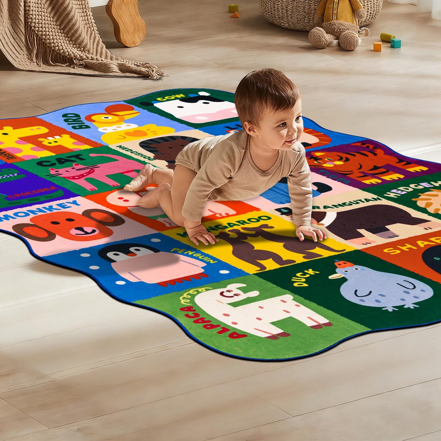 Kids Rugs for Playroom,3x5 Feet Upgrade Ultra Non Slip Area Rug, Washable Play Mat Rug Cute Animal Carpet for Classroom Toddler Nursery Kids Room Decor