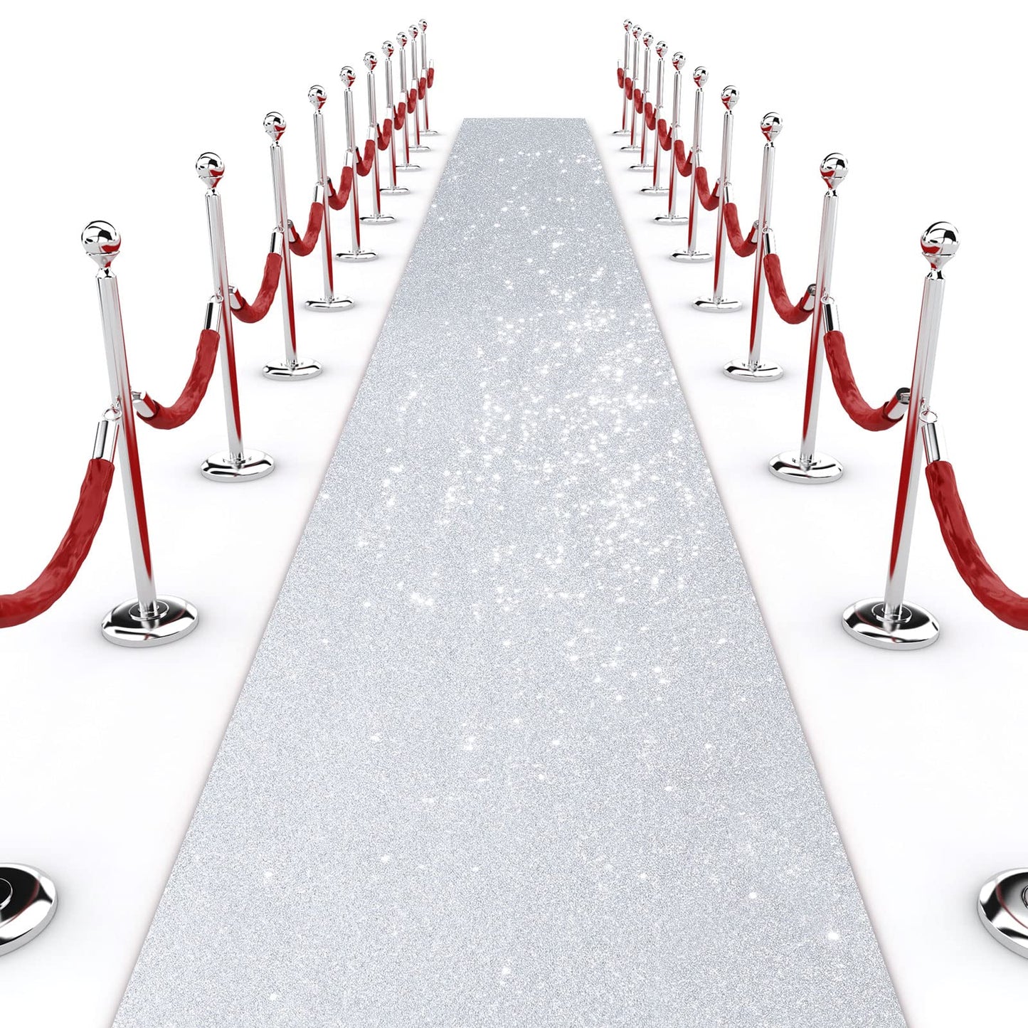 Shihanee Sequin Aisle Runner for Wedding Glitter Rug with Carpet Tape Sparkly Prom Outdoor Floor Birthday Carpet Runner for Ceremony Event Graduation Party(2 x 15 ft,Silver)