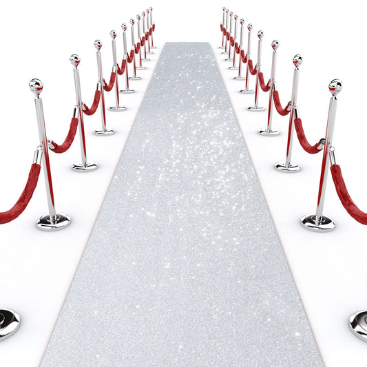 Shihanee Sequin Aisle Runner for Wedding Glitter Rug with Carpet Tape Sparkly Prom Outdoor Floor Birthday Carpet Runner for Ceremony Event Graduation Party(2 x 15 ft,Silver)