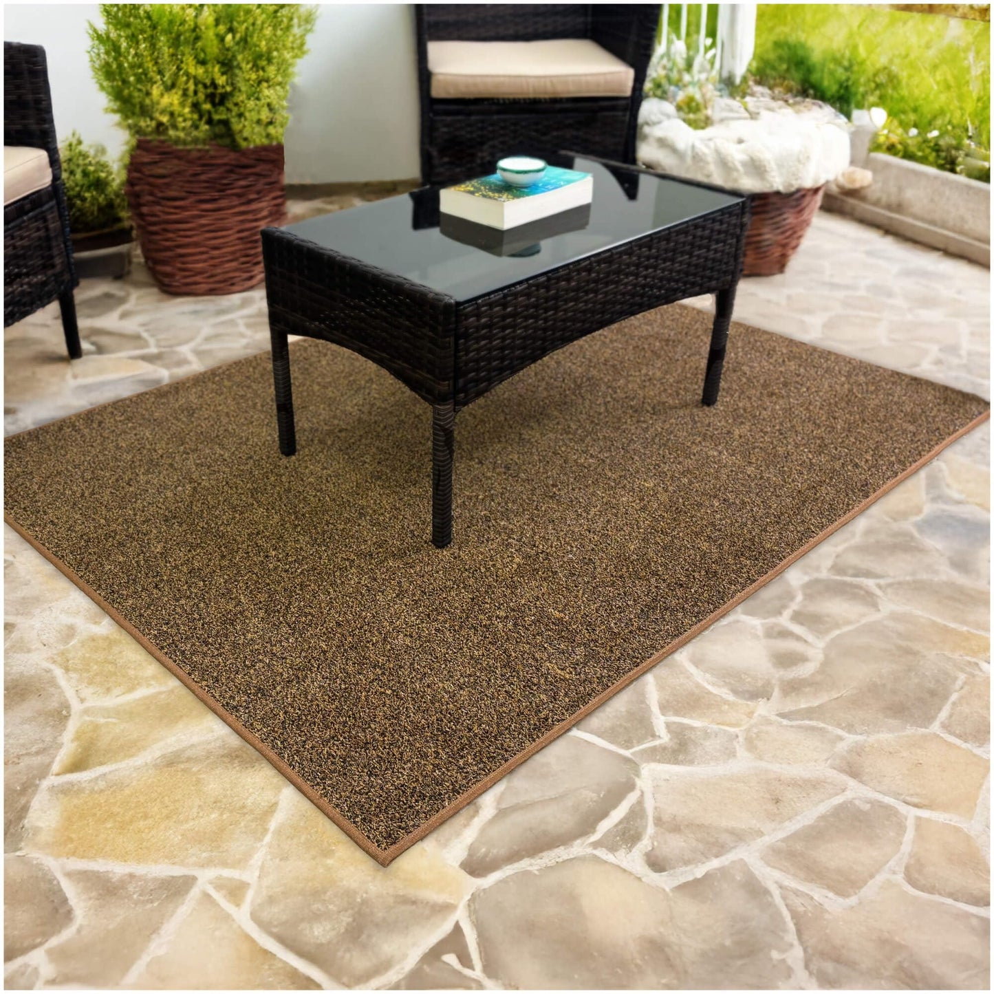 KOECKRITZ 6' x 7' Artificial Turf Indoor Outdoor Rug – Brown/Tan Synthetic Grass Carpet for Patio, Garden, Balcony & Landscape – Pet Friendly, Dog Grass, Lightweight