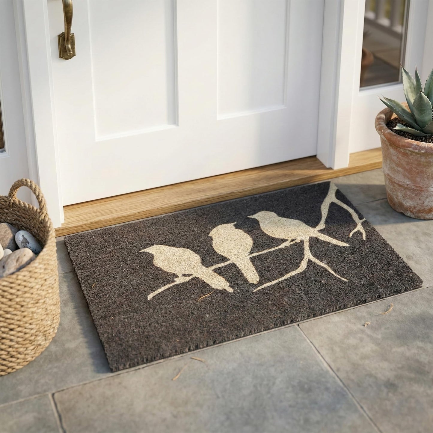 Fab Habitat Non Slip Doormat - Durable, Thin - Natural Coir & Rubber - Entryway, Front Door, Porch, Patio - Birds On Branch Doormat - 24" x 36" Non-Slip