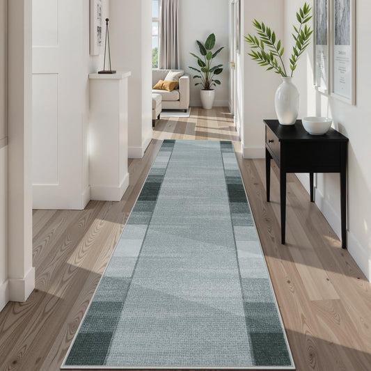 Uphome Modern Runners for Hallways, 2'6x8 Washable Checkered Kitchen Runner Rugs Non Slip, Stain Resistant Ombre Geometric Entryway Runner Rug Low Pile, Soft Carpet for Hallway Bedroom Bathroom, Grey
