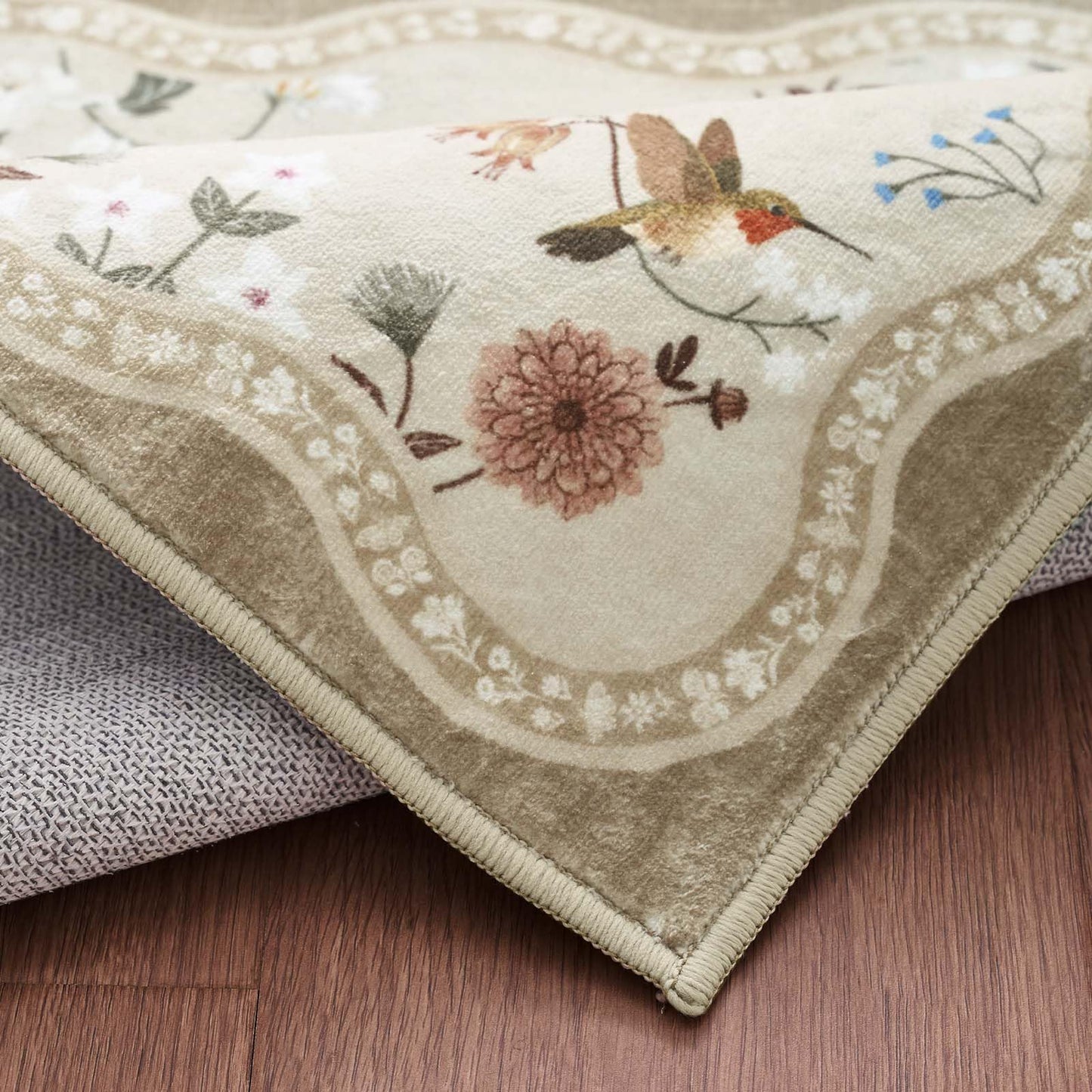 jinchan Round Rug 6ft Floral Entryway Rug Soft Washable Kitchen Oriental Non Slip Mat Low Pile Chinoiserie Lightweight Flower Throw Carpet for for Bedroom Living Room Playroom Office, Light Taupe