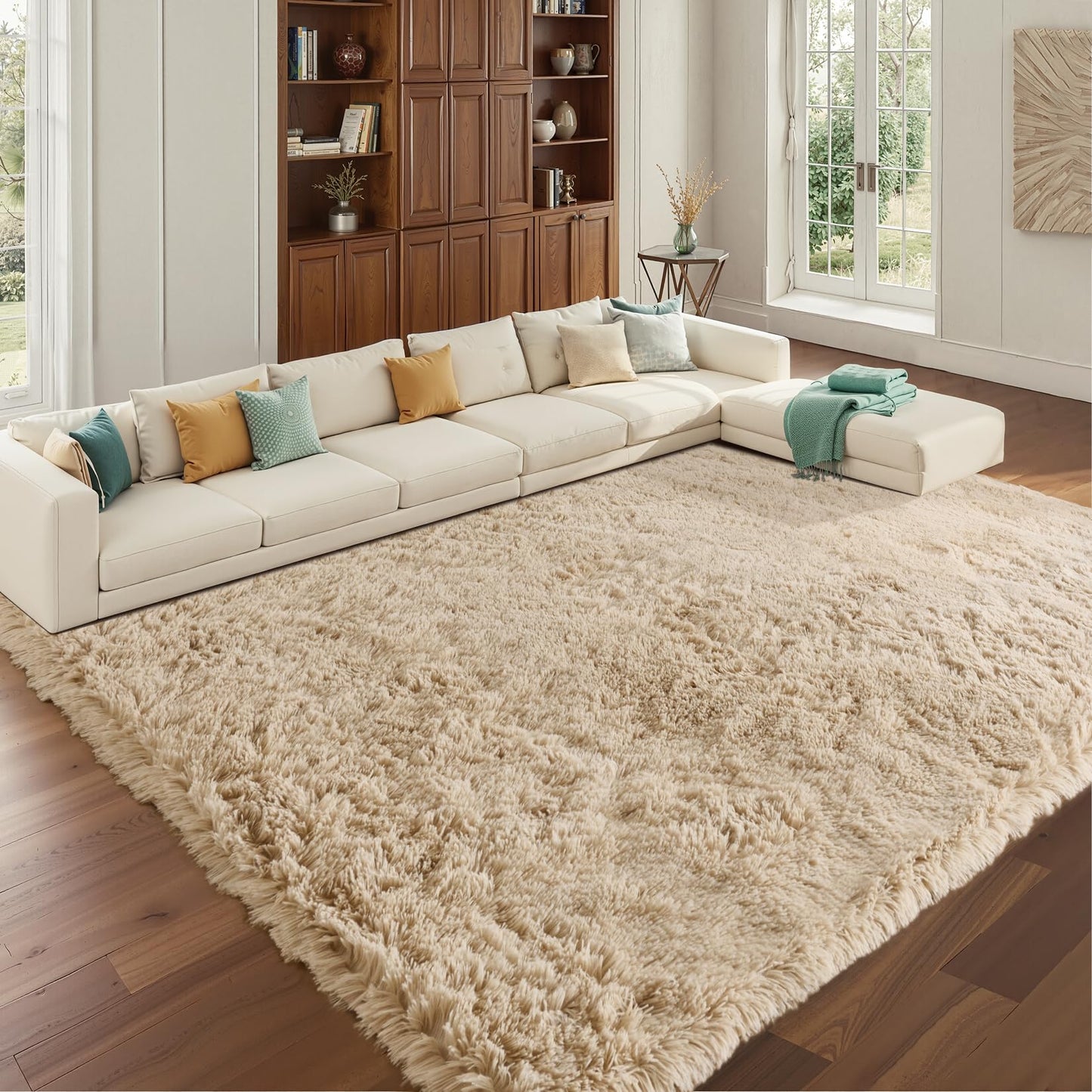 LEDODO Fluffy Area Rugs for Bedroom - Soft Plush Shag Rug for Living Room Nursery Kids Room - Non Slip Fuzzy Shaggy Floor Carpets for Girls Boys Play Room Dorm Decor (Beige, 5' x 7')