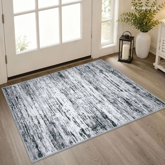 Lansny Modern Abstract Entryway Rug Indoor 2x3 Washable Rug Non-Slip Soft Small Area Rug Black Grey White Kitchen Mats Thin Print Faux Wool Floor Carpet Throw Rugs for Entrance Bedroom Home Decor