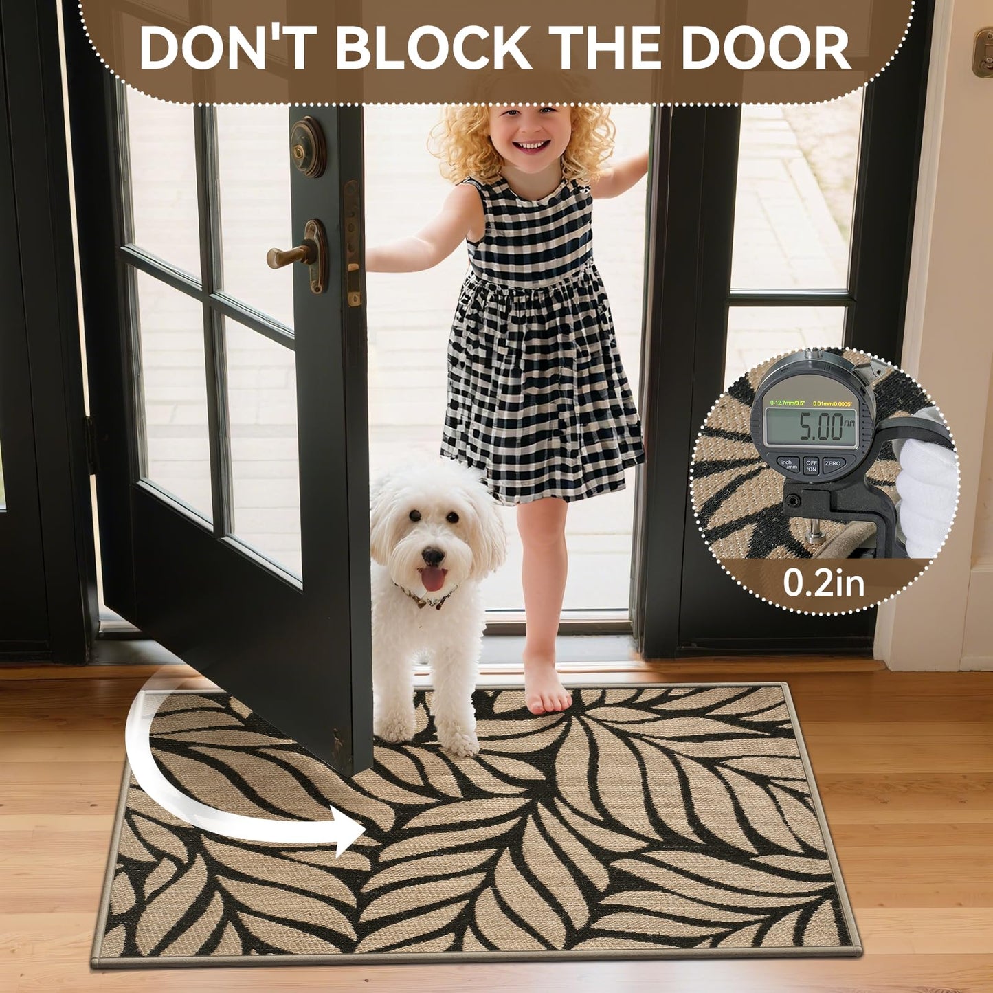 QiCaiJia Door Mat Indoor Outside Entrance 24"x35", Low-Profile Non Slip Outdoor Inside Front Doormat Entryway Mat, Dirt Resistant Absorbent Porch Welcome Entry Mats, Washable Easy Clean, Brown
