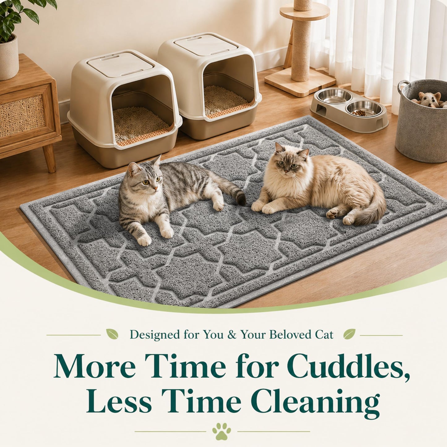Yimobra Cat Litter Mat, Easy Clean Trapping PVC Mat, 35.4" x 23.6", Waterproof Backing, Non Slip Bottom, Scatter Control Pad for Litter Box, Dark Grey