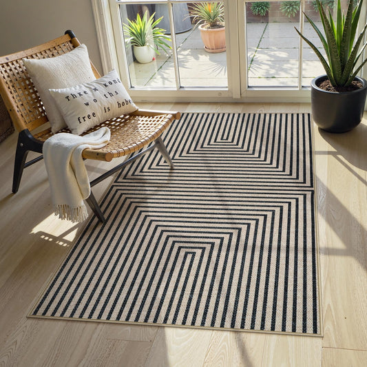 Collive 3x5 Easy Jute Outdoor Entryway Rug, Washable Modern Geometric Indoor Carpet Black Neutral Small Area Rugs, Non Slip Woven Kitchen Mats for Entrance Bedroom Kids Room Patio Decor