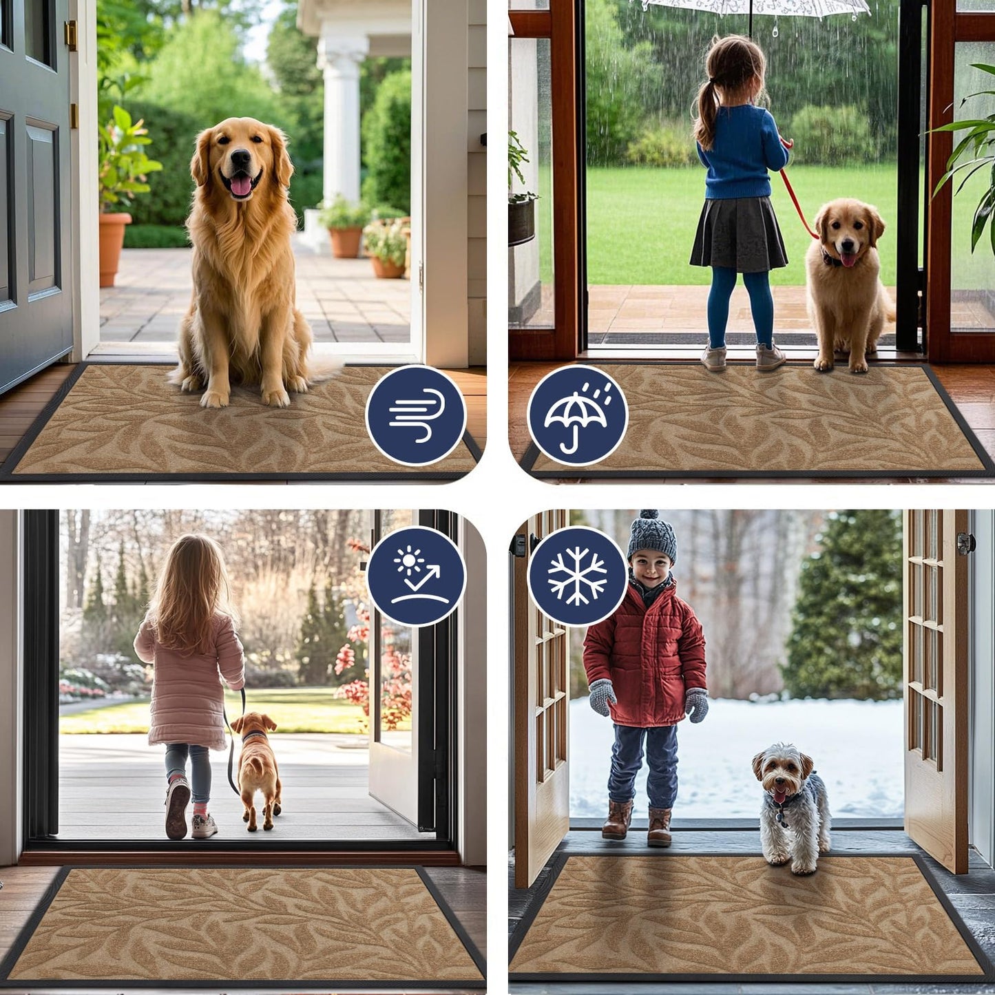 Smiry Front Door Mat Indoor Outdoor Entrance, Heavy Duty Natural Rubber, Trap Dirt and Moisture, Non-Slip Doormats, Low Profile, Easy Clean Patio Porch Entryway Mat, 29.5x17, Coffee