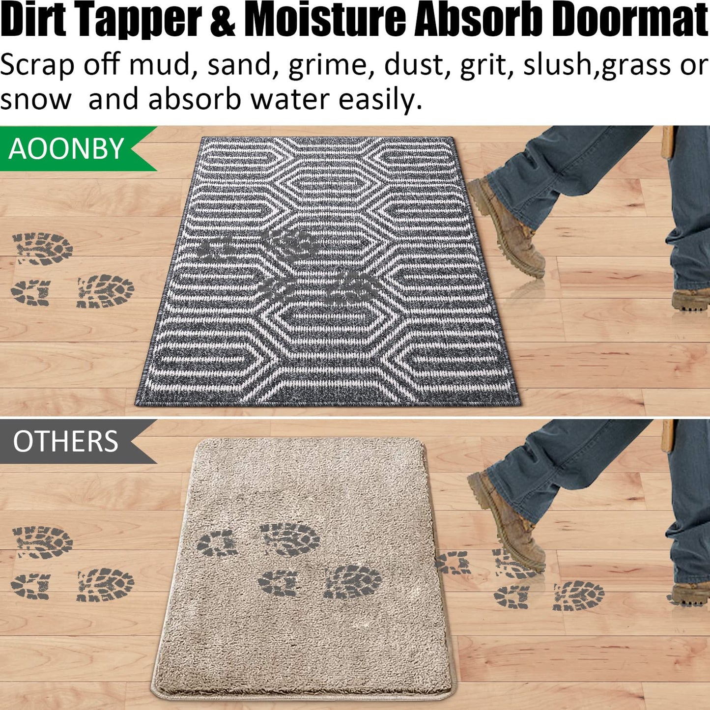 Indoor Doormat 32"x 48", Absorbent Front Back Door Mat Floor Mats, Rubber Backing Non Slip Door Mats Inside Mud Dirt Trapper Entrance Door Rug Carpet, Machine Washable Low Profile-Black Time Cloister