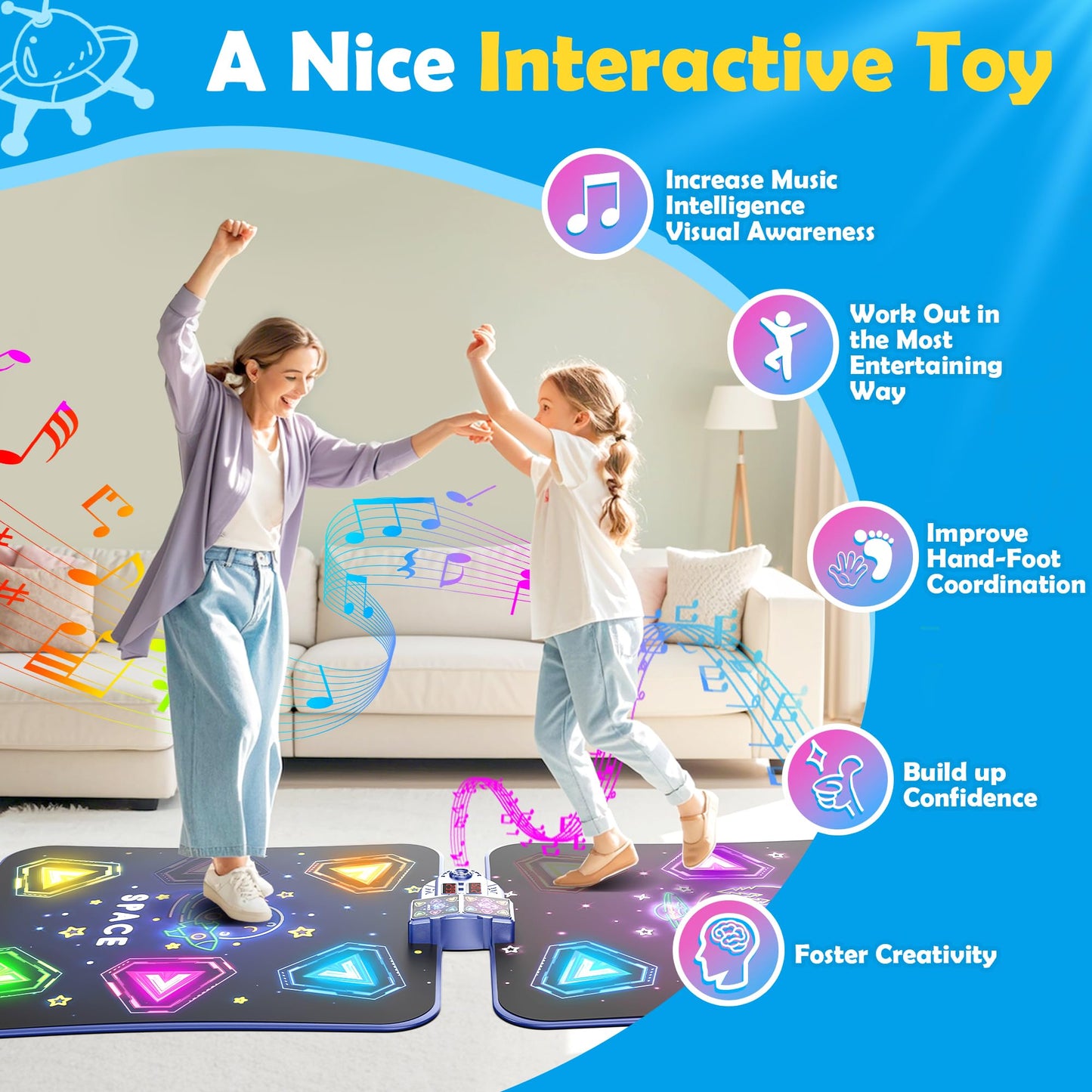 Pafolo Dance Mats for Girls 4-8, Electronic Dance Mats, Dance Mat Toys, Kids Dance Mat, Girls Dance Mat, Dancing Mat, 2-Player LED Light Music Dance Toy with 5 Modes, Develops Hand-Eye Coordination