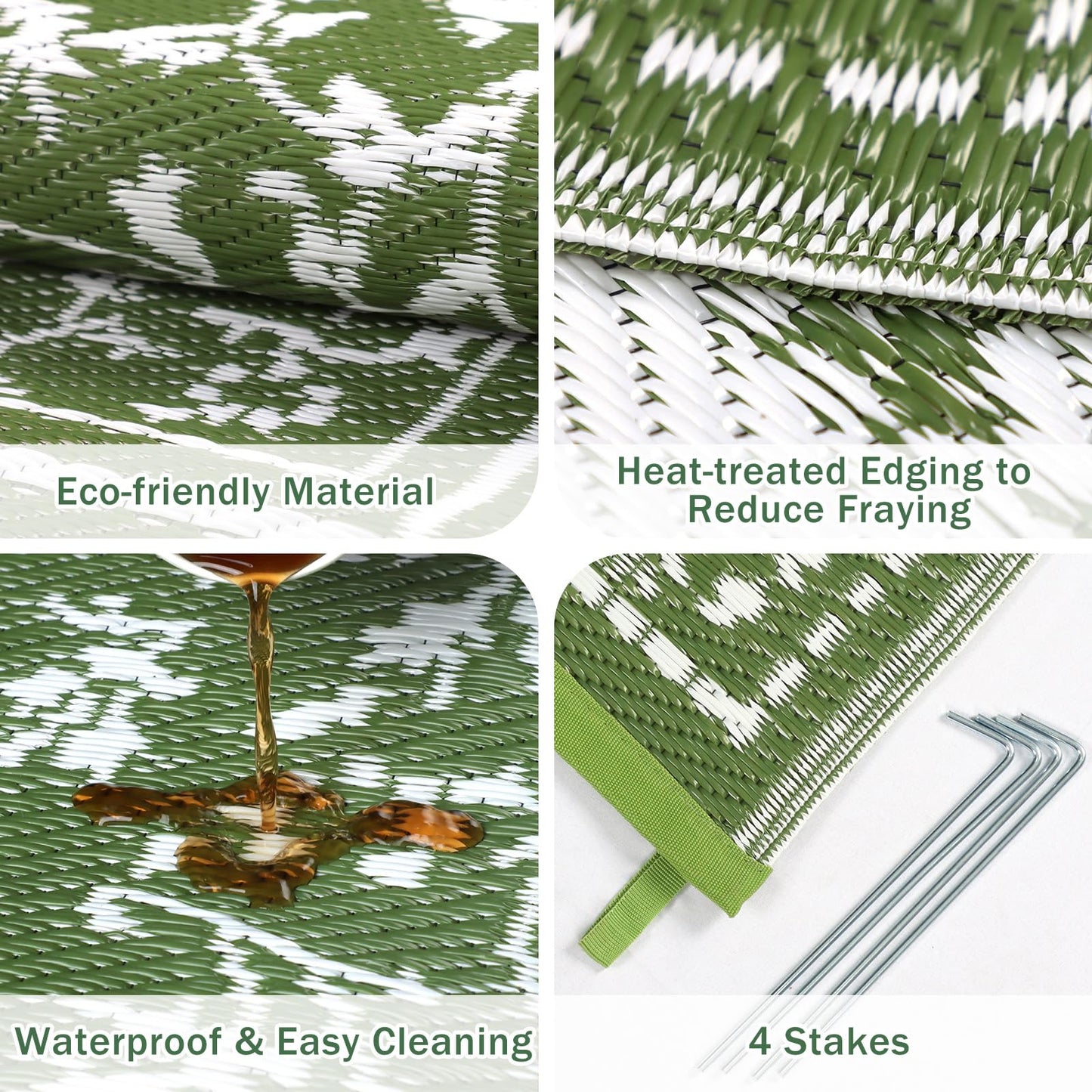 nesrt Patio Outdoor Rug 5x8 Ft Waterproof, Reversible Plastic Straw Floral Rugs for RV Camping Picnic, Portable Outside Balcony Carpet Mat for Deck Backyard Beach Porch (Dark Green)