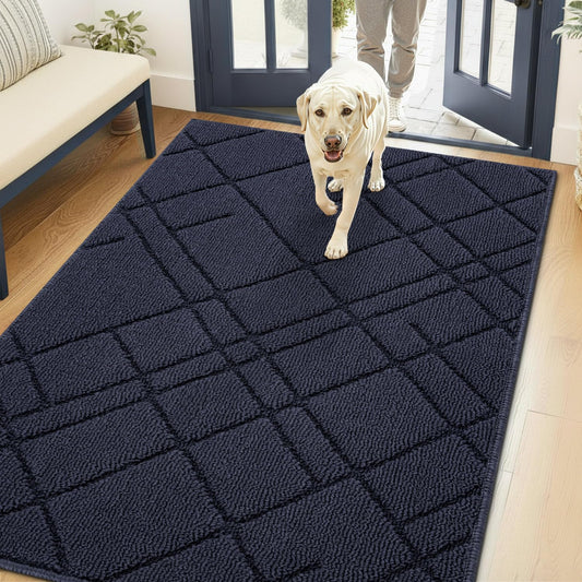hicorfe Dirt Trapper Indoor Door Mat,32"x48" Non Slip Absorbent Door Mat Indoor Entrance,TPR Backing Entryway Mat,Washable Low-Profile Welcome Mat for Hallway,Front Back Door,Laundry Room(Blue)