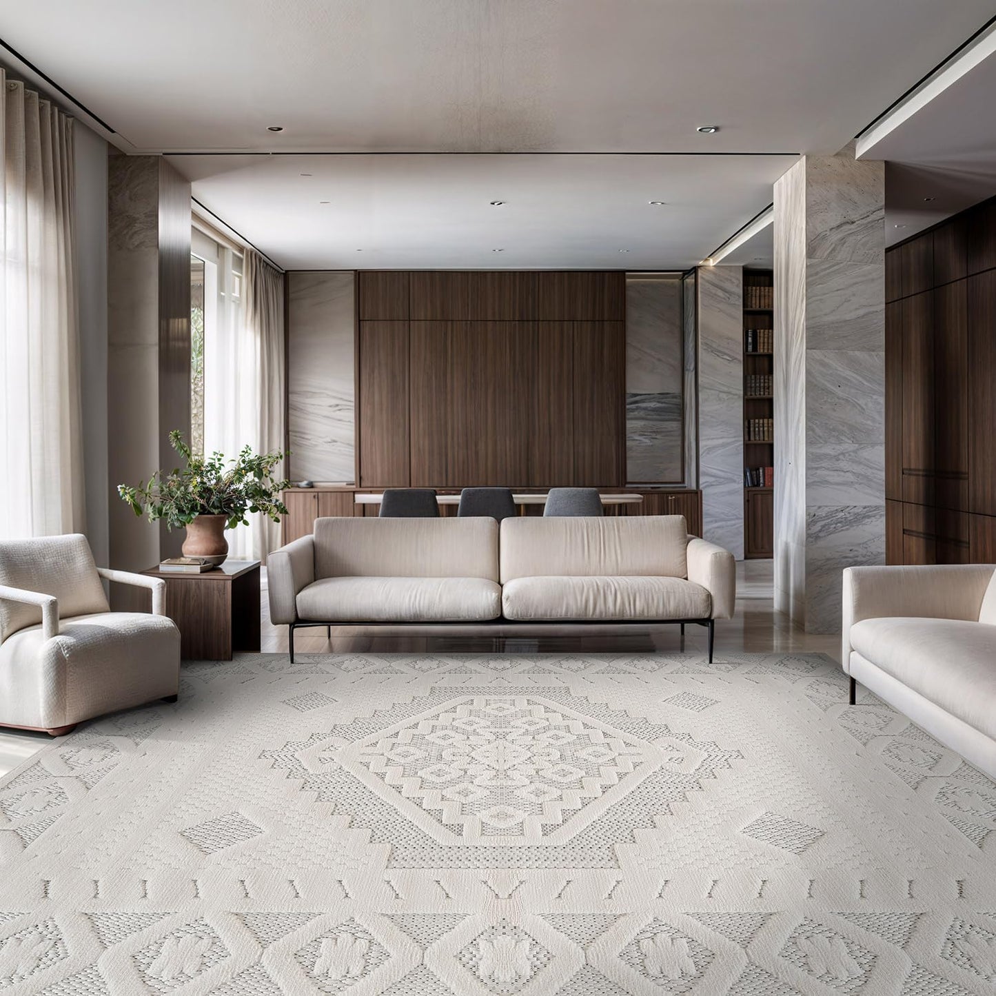 Luul Home Modern Micro Loop Indoor Area Rugs for Living Room Bedroom Kitchen Geometric Trellis White 6x9 Luxury Durable Low and High Pile Non-Shedding Stain Resistant Soft Area Carpet 6 x 9