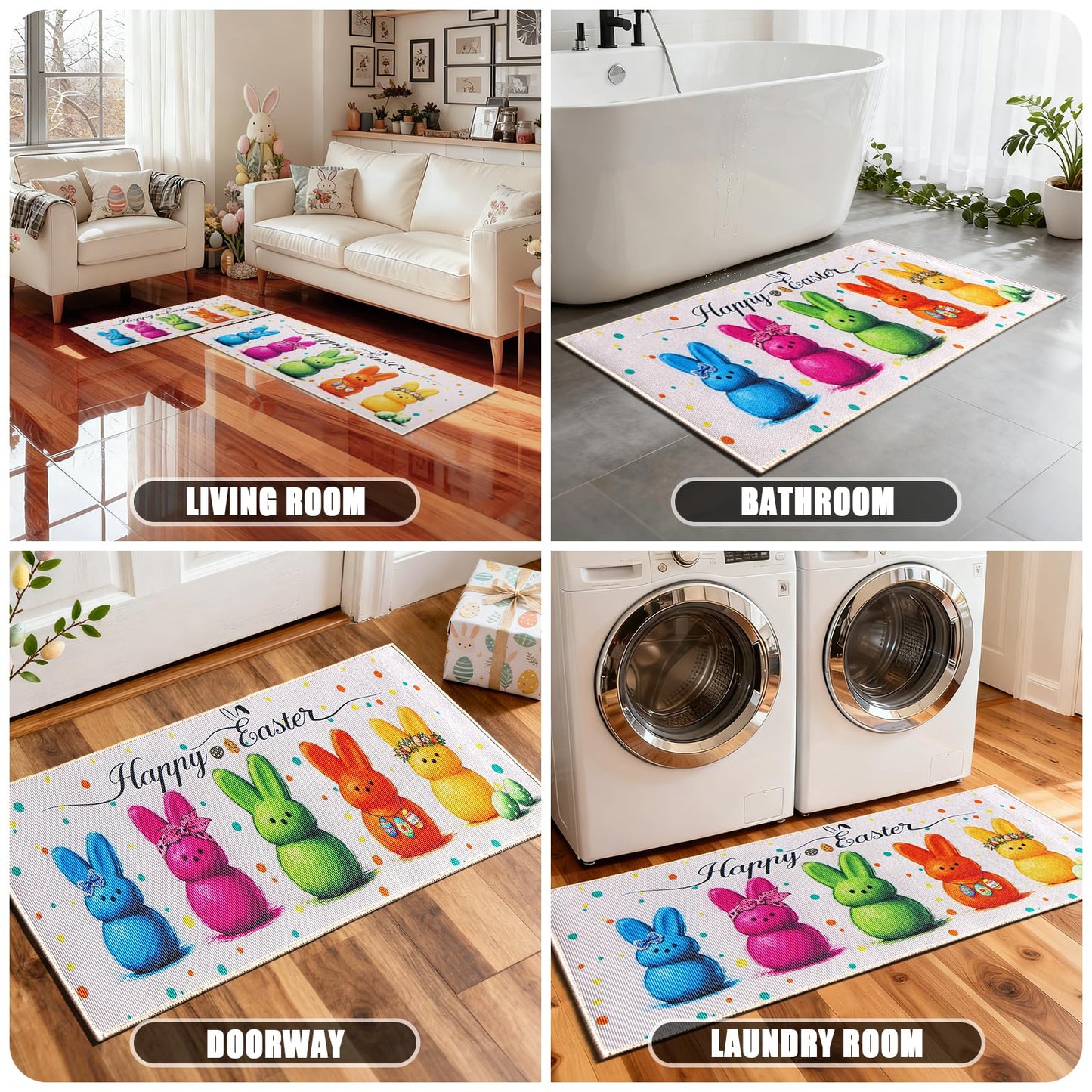 JSVSLTD Easter Kitchen Rugs Set of 2 Kitchen Floor Mat Easter Decor for Home, Non-Slip Kitchen Mats for Spring Gatherings 17"x47"+17"x29"