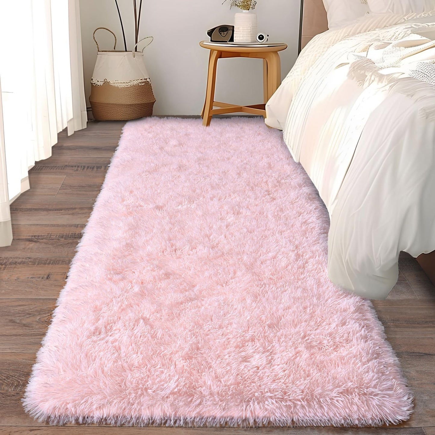 Ailyei Soft Shag Runner Rugs for Girls Bedroom, 2x6 Pink Fluffy Throw Area Rug Non Slip for Hallways Kids Bedside Dorm, Long Shaggy Furry Carpet for Nursery Living Room