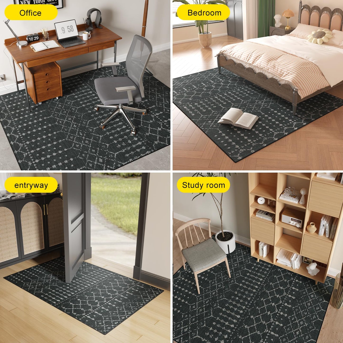 FUNMAT Office Chair Mat for Hard Floors, 75" x 60" Large Chair Mat for Hardwood Floor, Non-Slip Floor Protector Under Desk Rug for Rolling Chair, Washable Area Rug for Home, Black