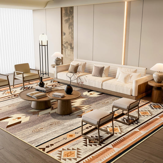 B BENRON Western Rugs for Living Room, Non Slip Large Rug for Bedroom Dining Table Kitchen, Washable Aesthetic Area Rug for Home Decor, 6ft x 9ft, Warm Beige