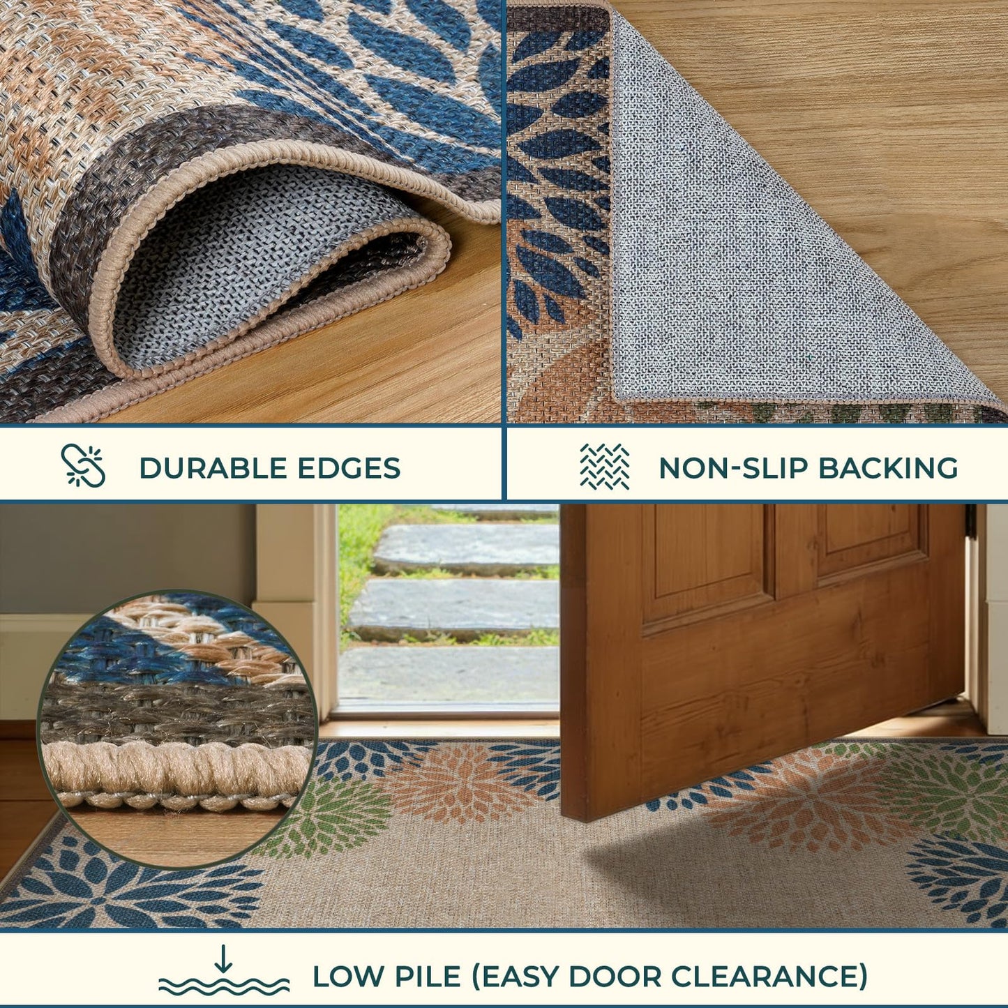 LIVEBOX Modern Easy Jute 5x7 Outdoor Rug, Washable Area Rugs for Living Room Patio Tropical Floral Indoor Outdoor Rug, Boho Farmhouse Non Slip Carpet for Backyard Foyer Dining Room(Olive, 5'x7')
